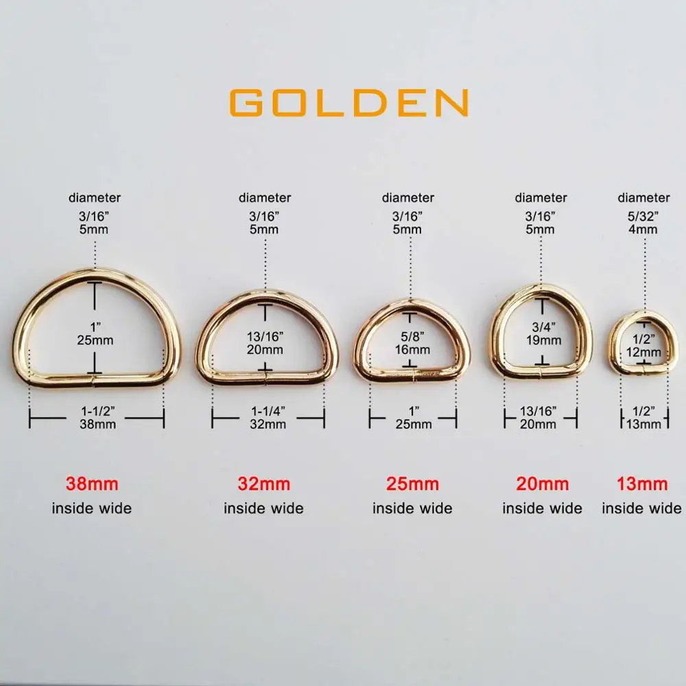 golden 10 шт., новинка, металлическая сверхпрочная прочная Высококачественная ручная сумка, кошелек, ремень, веб-Пряжка, кольцо, пряжка, сделай сам, кожа, ремесло, 5 размеров - Цвет: golden