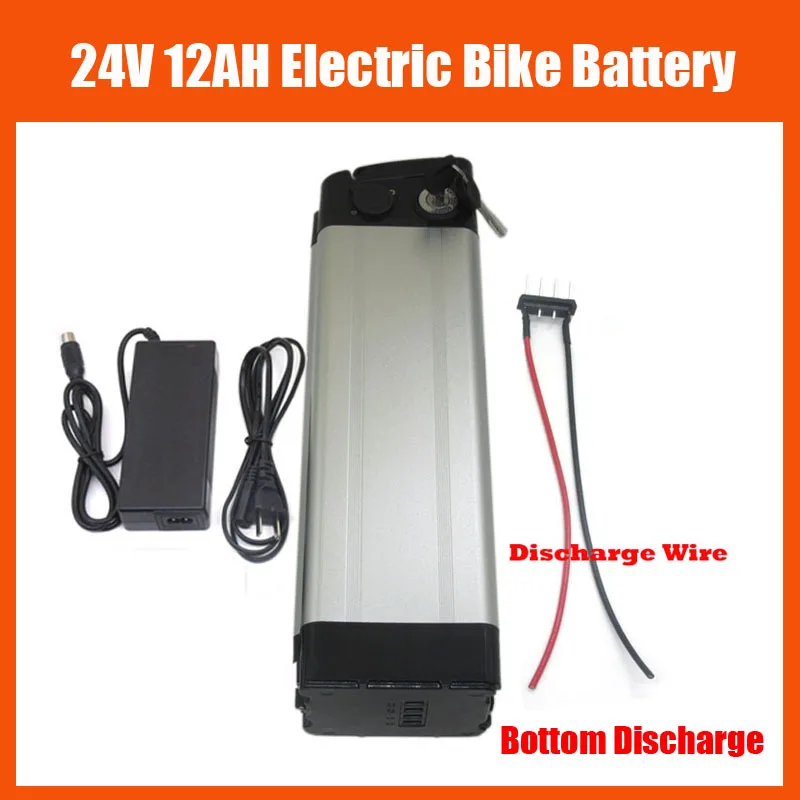 

250W 24V lithium silver fish battery Pack 24 V 12AH 350W Electric Bike batterie with 29.4V 2A charger 15A BMS Bottom Discharge