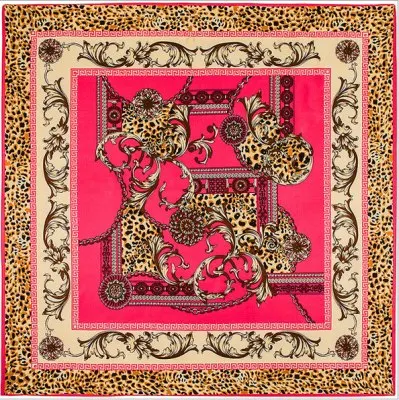Leopard Rose Шелковый квадратный шарф с принтом лошади, шейный платок, дизайн, евро карета, хиджаб, шелковые шали, женский шарф - Цвет: Leopard Rose