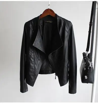 black Новинка, женская кожаная куртка, Весенняя осенняя одежда, тонкая мотоциклетная куртка из искусственной кожи, женская короткая куртка на молнии, модные топы, пальто 2030 - Цвет: black