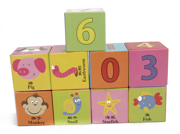 Детский деревянный квадрат 9 шт. 4*4 см Блок игрушек/дети 6 сторон животные