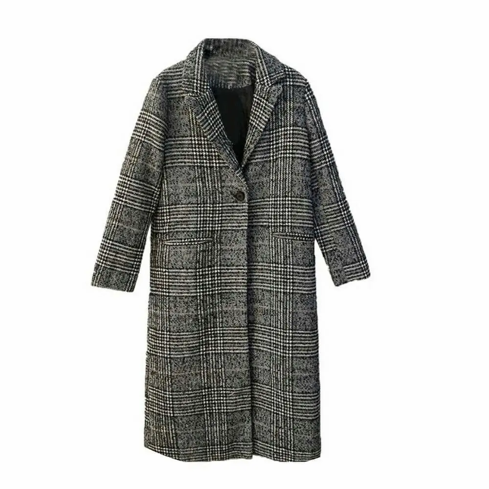 HAMALIEL S-XXL Женская шерстяная Верхняя одежда модное зимнее плотное твидовое повседневное теплое длинное пальто с отложным воротником