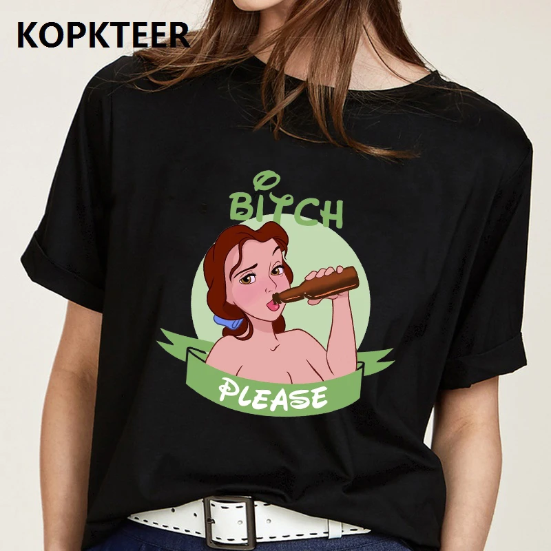 Женская летняя футболка Харадзюку, Camiseta Mujer Belle Drinking Graphic Tees, черные кавайные топы, уличная футболка, женская футболка