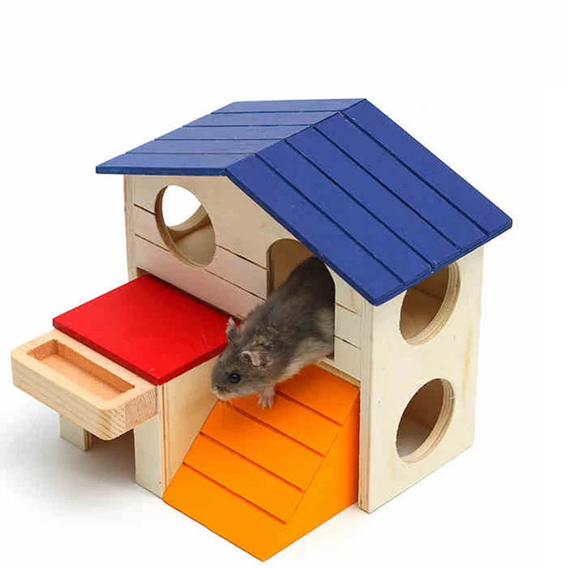 Натуральный Деревянный Складной хомяк домик для крыс двухслойная вилла