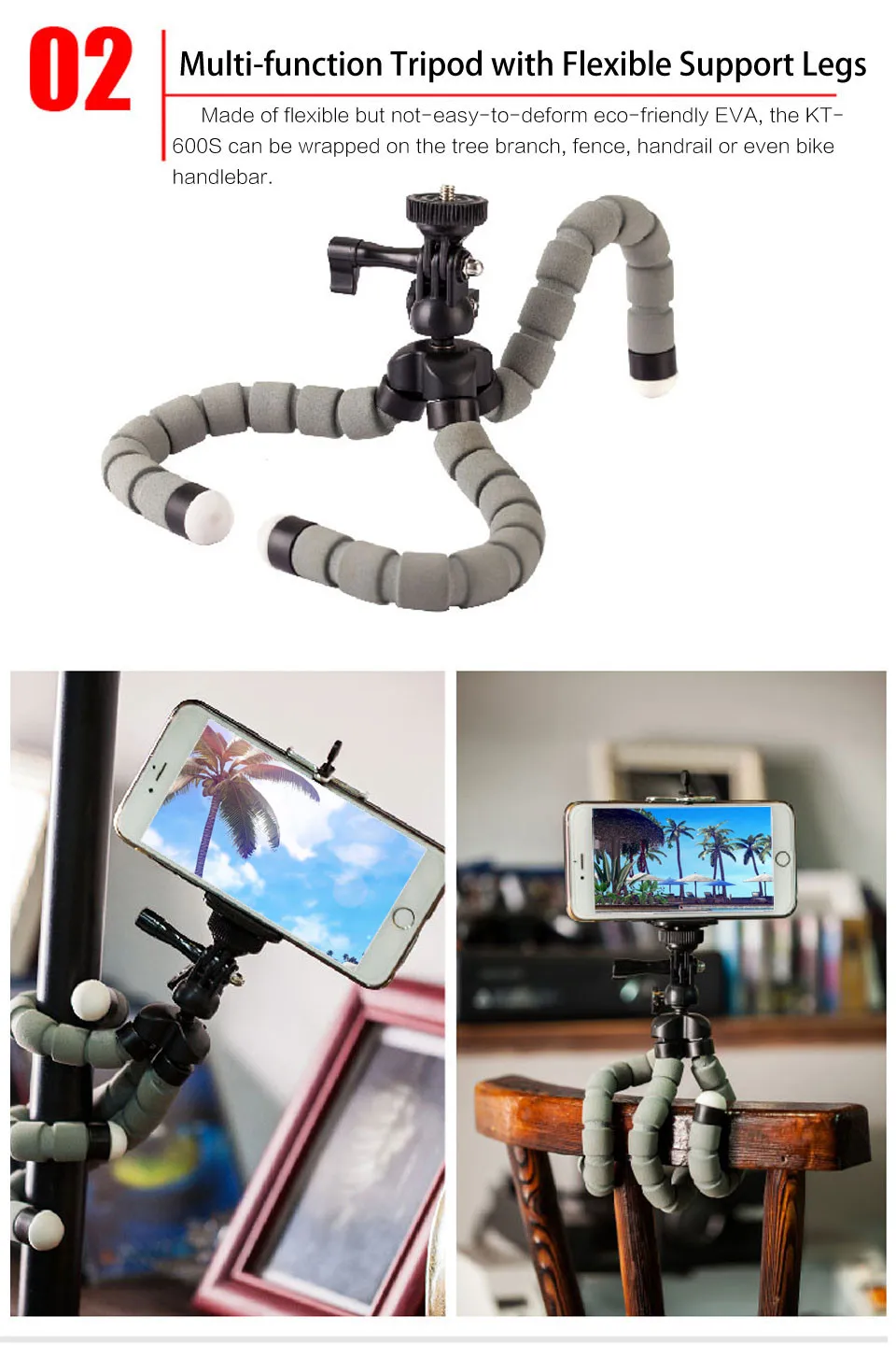 Kingjoy KT-600S мини-штатив Octopus Para Movil Гибкий Мобильный держатель мобильного телефона для Gopro телефона камеры смартфона