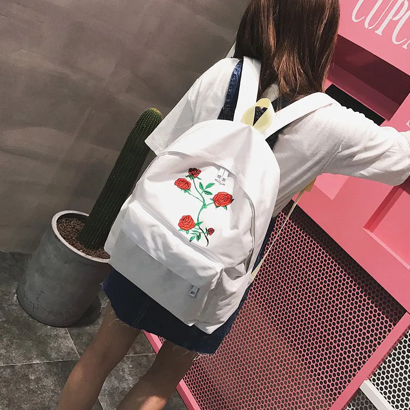 Модный женский рюкзак Harajuku с вышивкой розы дорожный для школьников и студентов