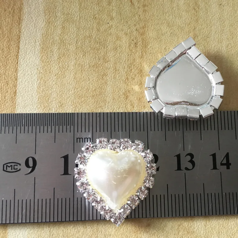 10 шт 21x22 мм Сердце жемчуг горный хрусталь Кнопка Flatback Свадебные DIY пряжки с