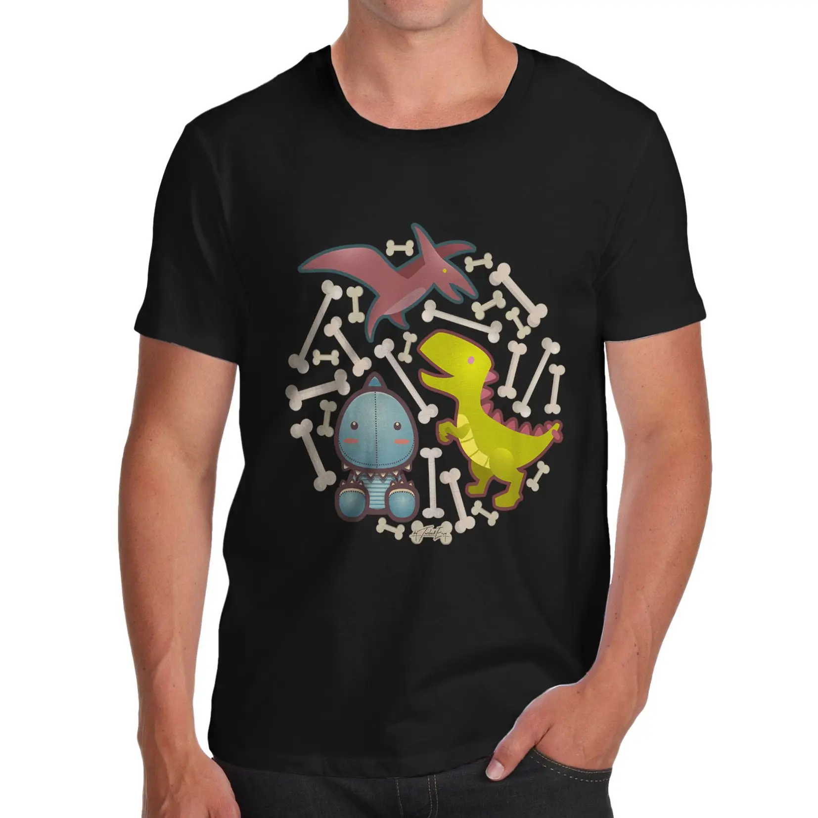Twisted Envy Men's Baby Dinosaurs T-Shirt 2018 Summer New Brand T Shirt Men Hip Hop Casual Fitness Cartoon Character | Мужская
