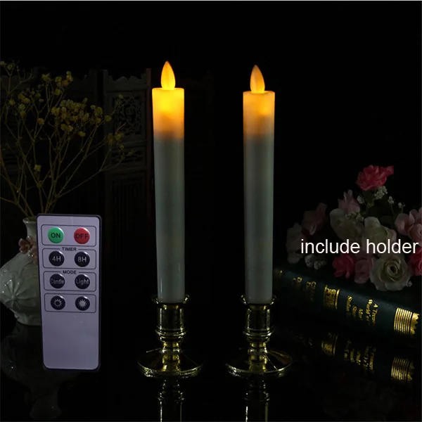 yellow remote Упаковка из 2 теплых белых светодиодных свечей на батарейках с пультом дистанционного управления, таймером, танцующим пламенем, беспламенными свечами для ужина - Цвет: yellow remote