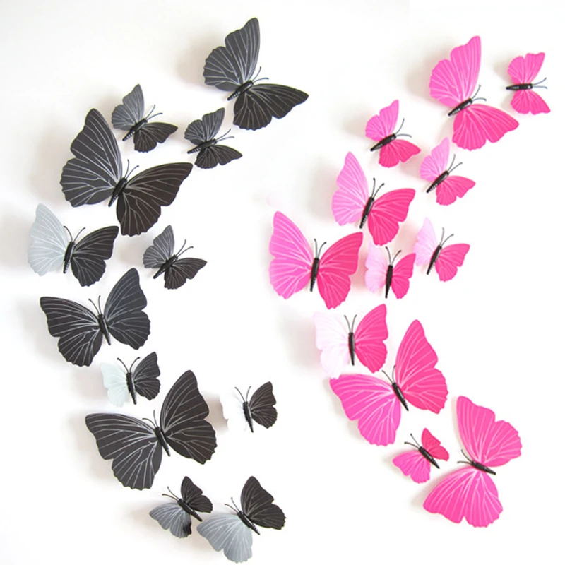 Free shipping 12pcs Black PVC 3d Butterfly wall decor cute Butterflies stickers art Decals home Decoration | Дом и сад