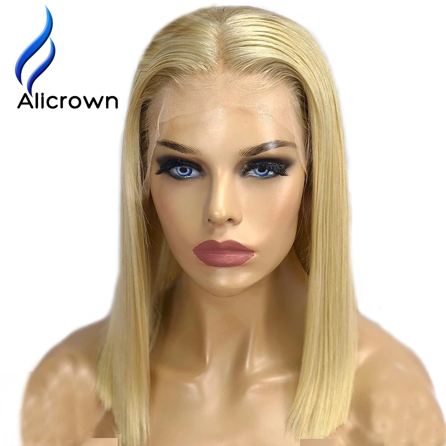 ALICROWN#613 блонд короткий парик-Боб кружева фронта человеческих волос парики для женщин бразильский Реми прямой парик с волосами младенца