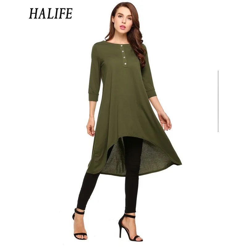 Халифе Харадзюку панк Рок длинная туника Топы для женщин Кнопка Футболка Высокая