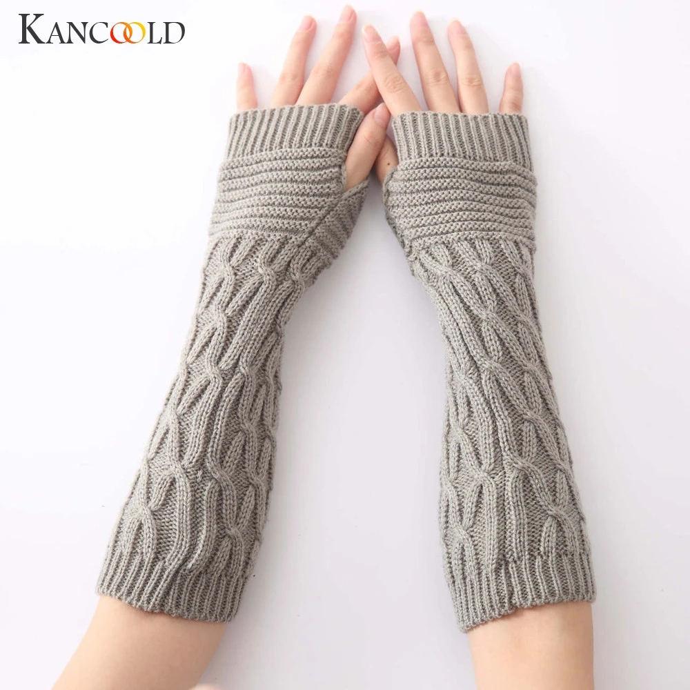 Женские зимние перчатки kancoold, теплые однотонные вязаные длинные перчатки без пальцев, Модные женские перчатки 2018NOV28