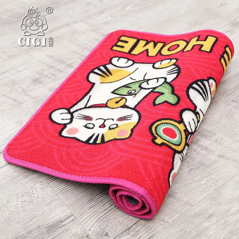 CIGI Cartoon Lucky Cat Entrance Doormat Red Welcome Floor Mat Creative Kitty Carpet For Kitchen Living Room Bathroom Anti Skid | Дом и сад