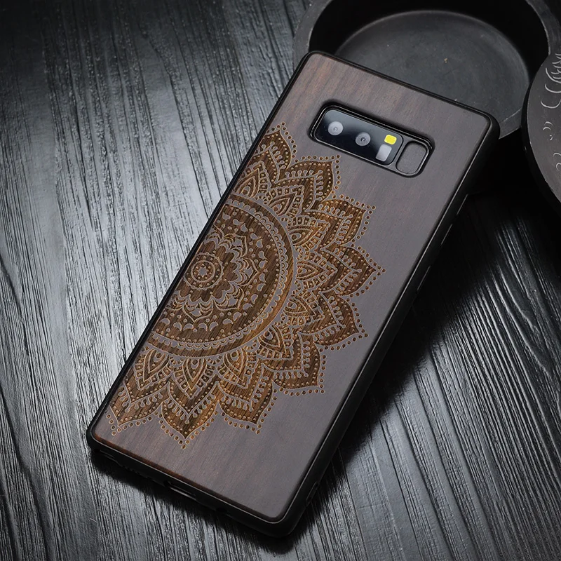 Ультратонкие черные деревянные чехлы с цветком хны для телефонов Samsung Galaxy S9 Plus