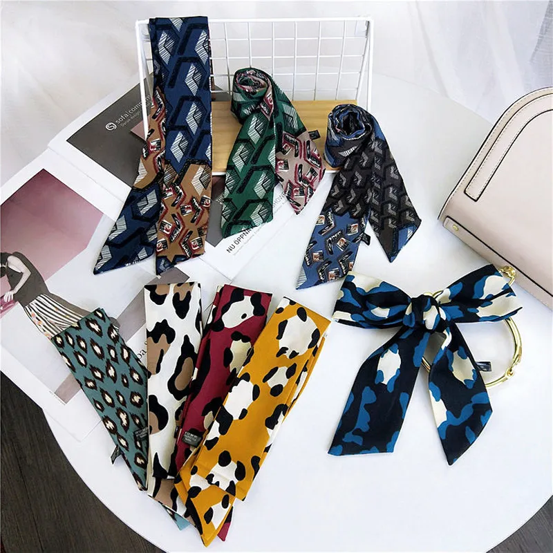 Новый дизайн тонкий шарф с леопардовым принтом Женский Галстук для волос повязка