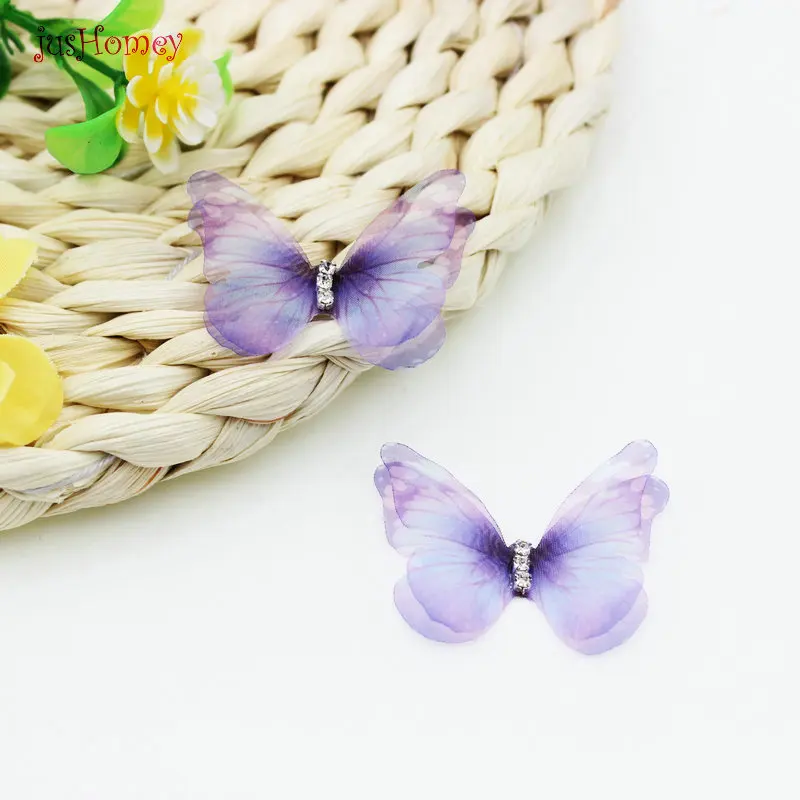 Apliques de mariposa de tela de Organza de Color degradado, 38mm, mariposa de gasa transl&uacute;cida para decoraci&oacute;n de fiesta, adorno de mu&ntilde;eca, 56 Uds.-2