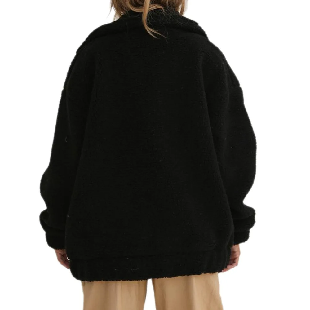 Толстовка с отворотом флисовое пальто мехом 2018 Женская осенне зимняя теплая