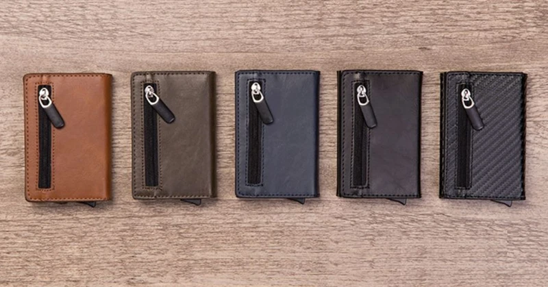 Алюминиевый сплав держатели кредитных карт для женщин и мужчин RFID Блокировка магнитный мини-кошелек из искусственной кожи ID держатель для банковской карты на молнии портмоне