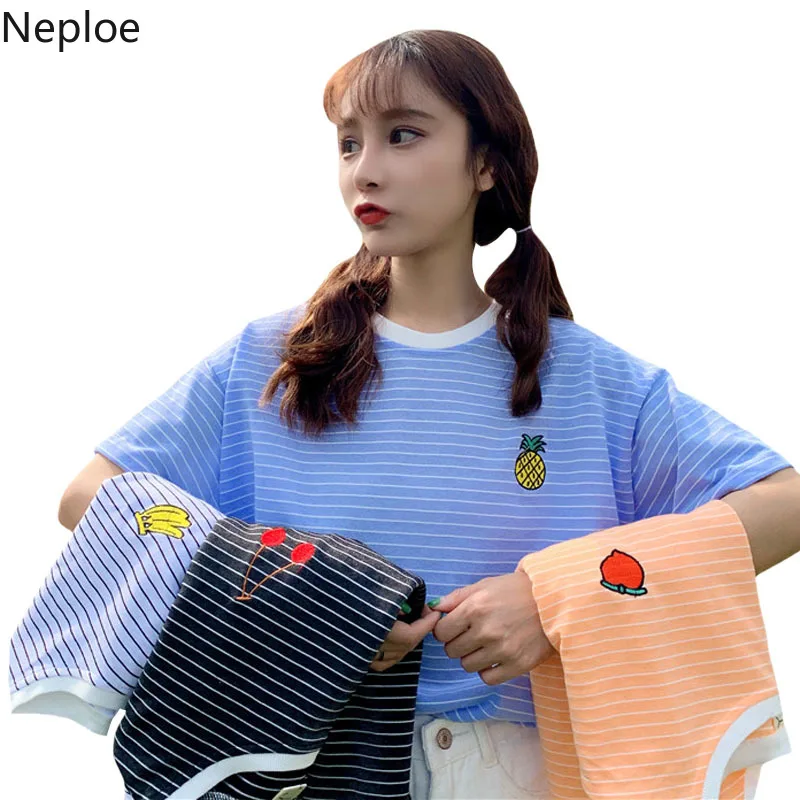 Neploe/футболки с коротким рукавом для женщин свободные Harajuku Мягкая Вышивка
