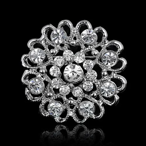 brooch 4 Горный хрусталь Кристалл Серебряный цветок броши для женщин мужчин свадебные вечерние брошь «Букет» прозрачная - Окраска металла: brooch 4