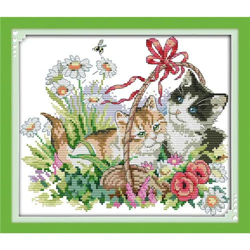 D376 Spring Вечная любовь четыре сезона Кошки китайские наборы для вышивки крестом экологический хлопок печатные 14 11CT DIY год украшения - Цвет: D376 Spring