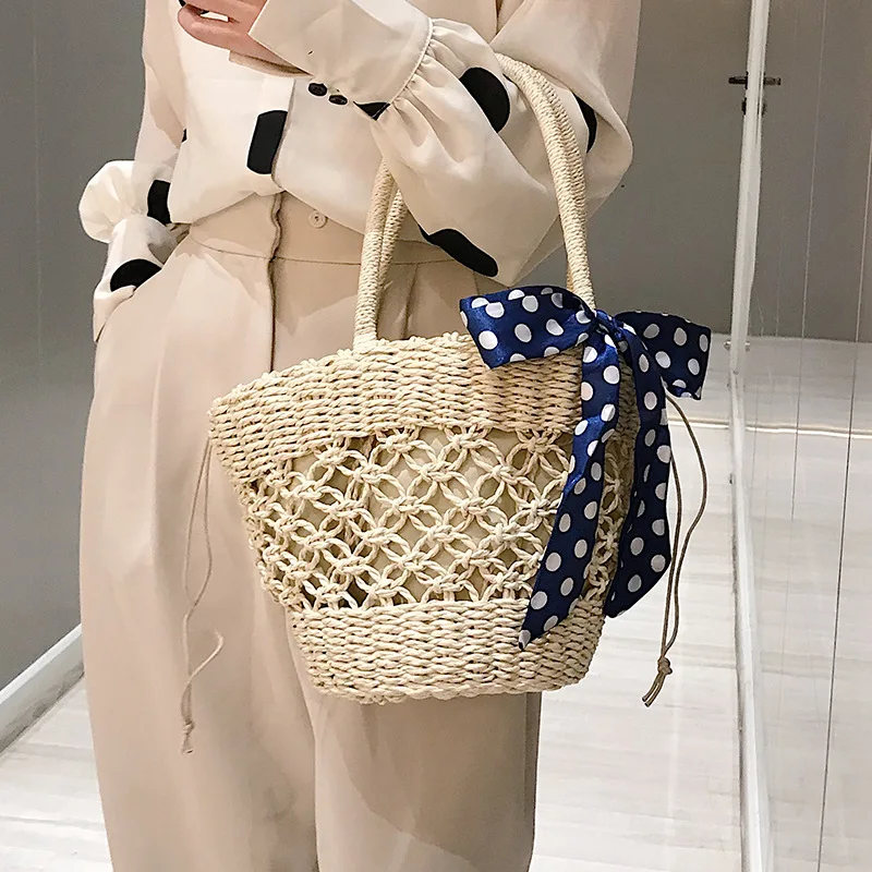 Летняя новая женская пляжная сумка модная сумка-ведро с бантом Большая