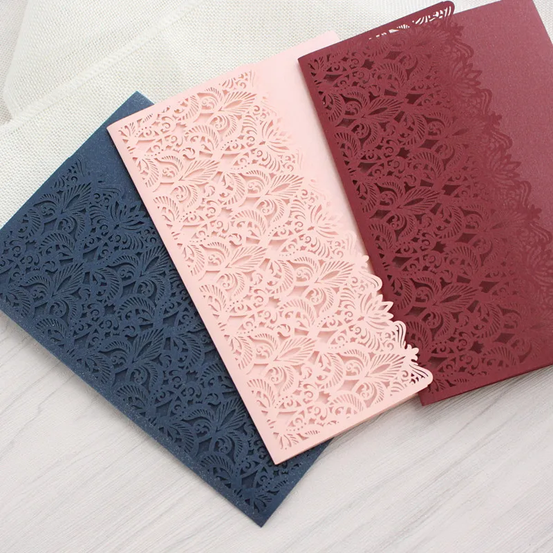 Розовая Свадебная пригласительная открытка с конвертом карманный трехслойный