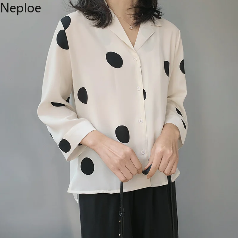 Neploe Summer 2019 Women Top New Fashion Polka Dot Print Blouse Chic Notched Collar Eight Quarter Sleeve Blusa 43341 |