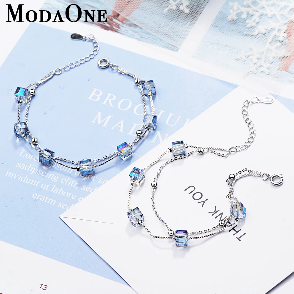 Женский браслет с квадратным кристаллом ModaOne простой двухслойный цепочка
