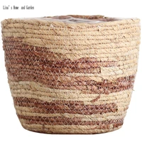 set 3 pieces nature straw storage basket handmade flower pot with plastic liner