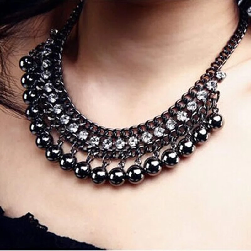 Этническая Винтаж гот Chocker Цепочки и ожерелья стимпанк Круглый черным бисером