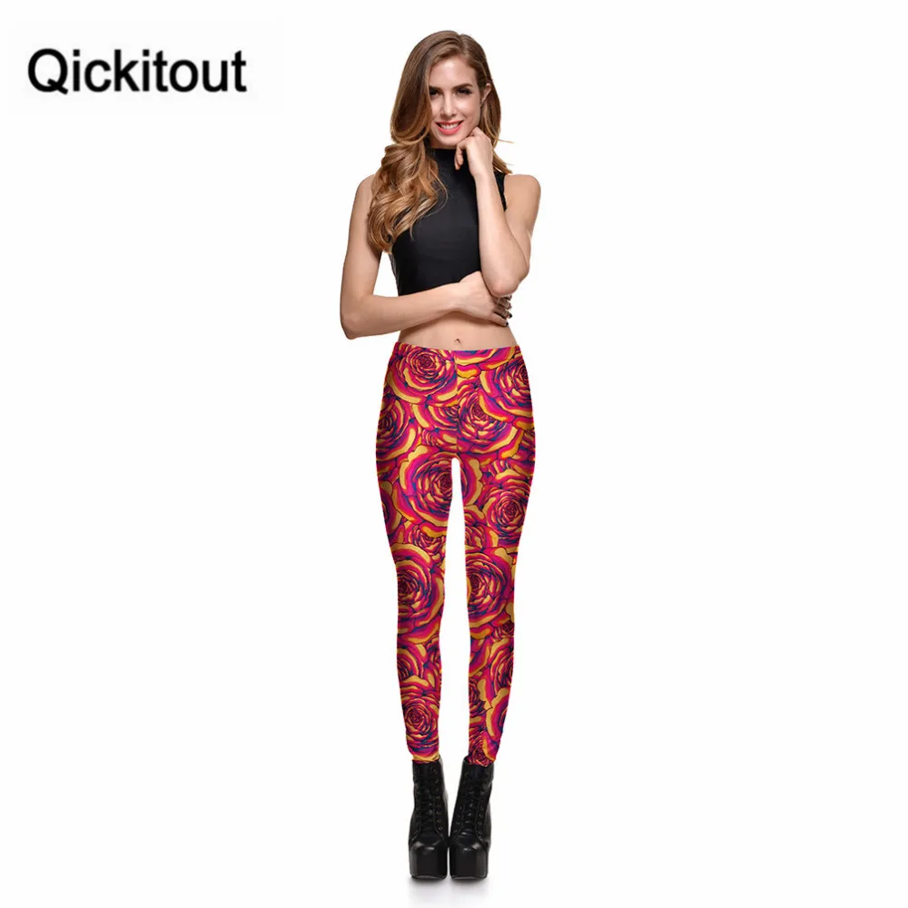 Qickitout оптовая продажа Леггинсы красные розы с Благородный Золотой