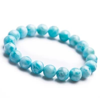 10mm genuine blue natural larimar bracelet water pattern gemstone crystal dominica round bead bracelet aaaaaa