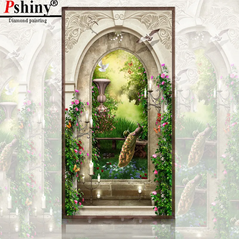 PSHINY DIY Алмазная вышивка Продажа Павлин усадьба картины из кристаллов полная