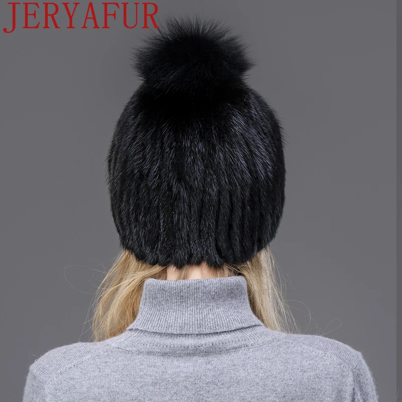 new Woman's style fur hat mink fur fox fur ball hat factory direct sales winter ski hat warm hat