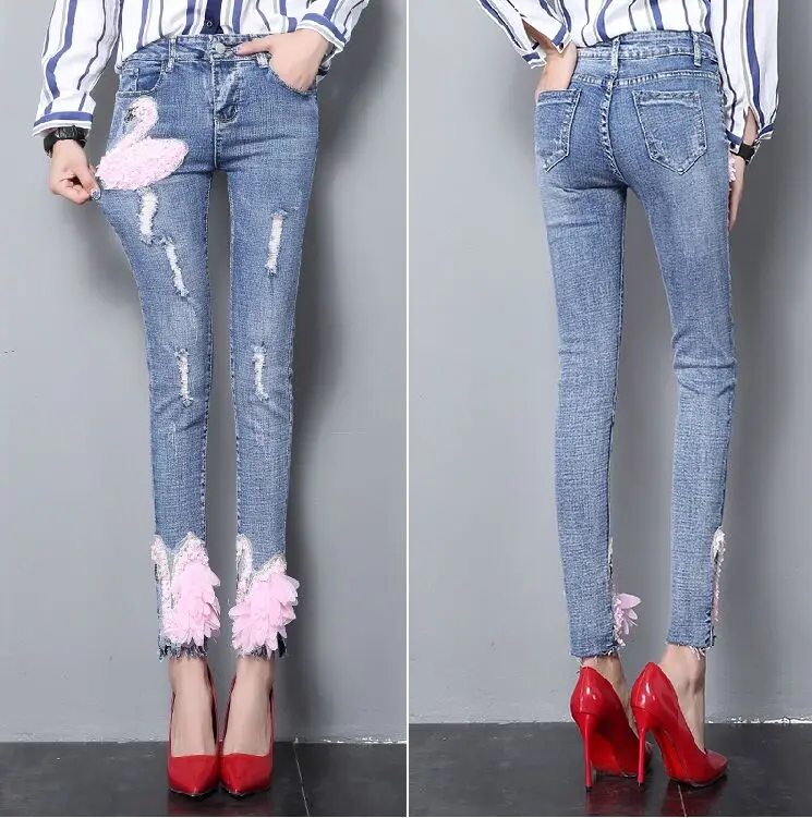 Новинка 2018 модные женские джинсовые брюки-карандаш со средней талией облегающие