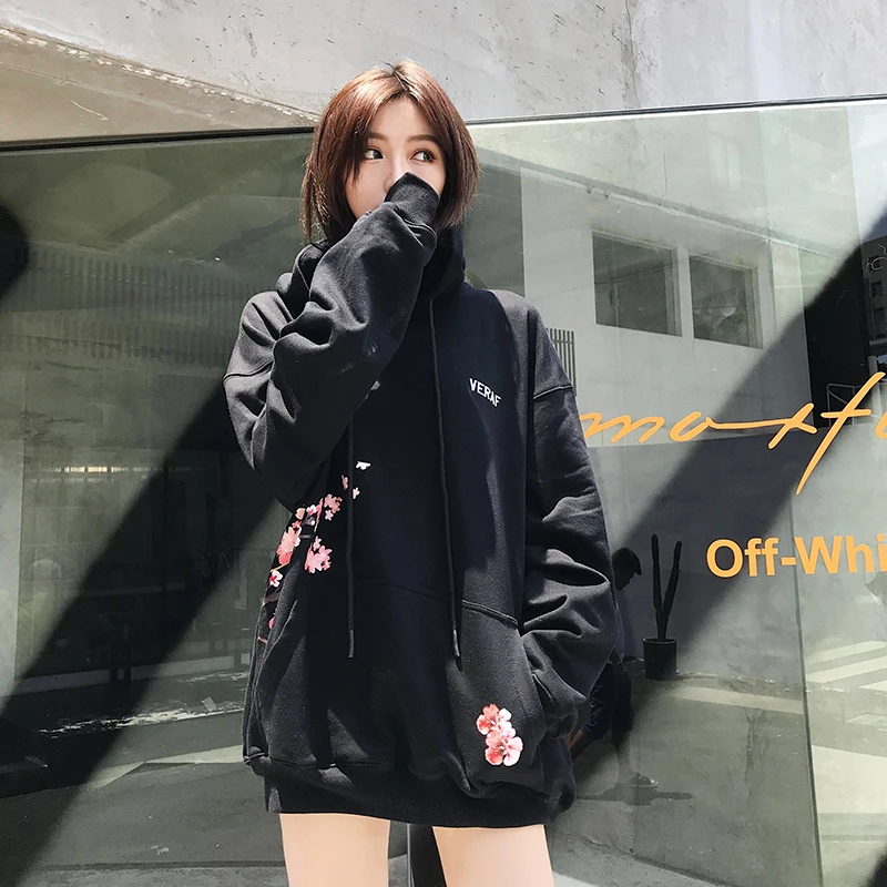 2019 couples hoodies flower anti-war pullovers sakura men and women long-sleeved baggy hip-hop | Женская одежда