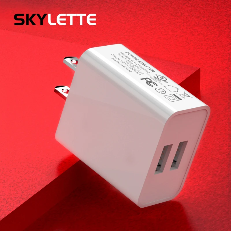5V2A двойной порт USB зарядное устройство адаптер UL/FCC сертифицированное USB зарядное устройство портативное питание от смартфона США Путешествия настенное зарядное устройство