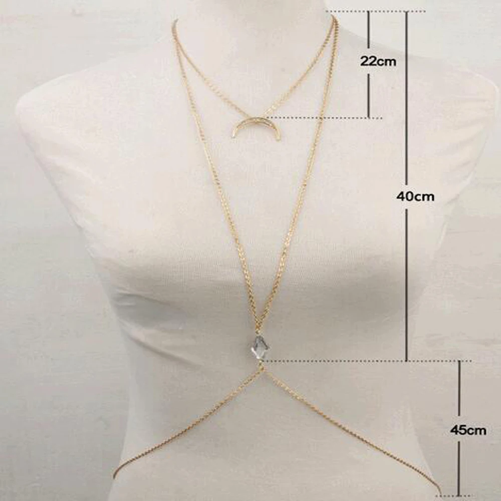 FAMSHIN очаровательный Кроссовер Жгут кристалл луна золотой цепочки и ожерелья Пояс