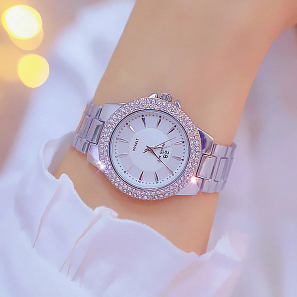 Роскошные женские часы 2020 серебряные наручные водонепроницаемые со стразами |