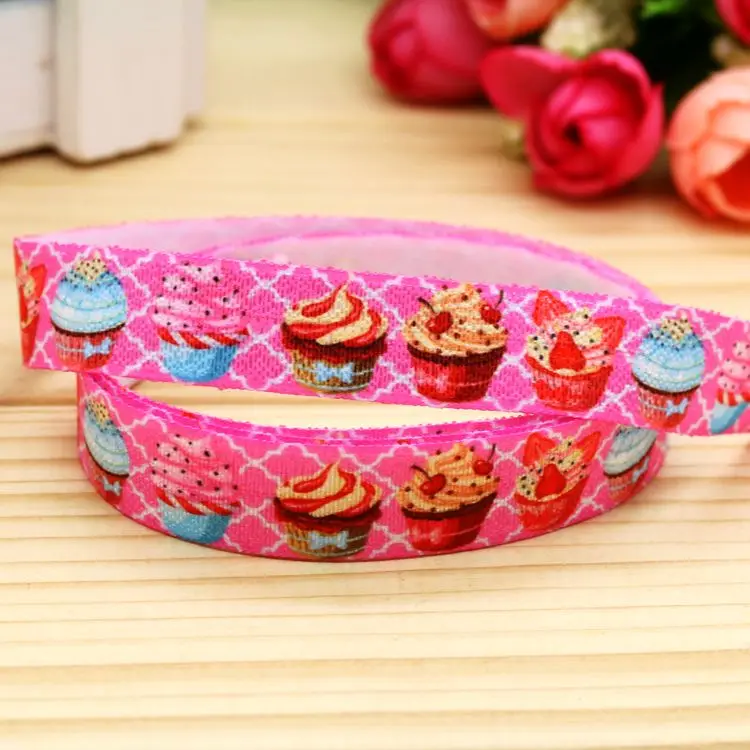 

5/8'' Free shipping Fold Elastic FOE cupcake printed headband headwear hairband diy decoration wholesale OEM P5447