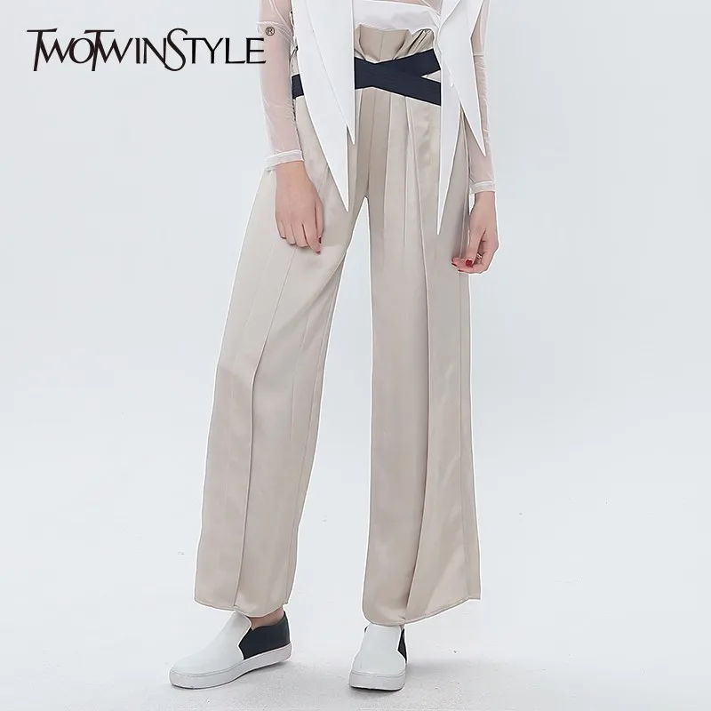 Брюки TWOTWINSTYLE женские широкие эластичные с высокой талией длиной до щиколотки