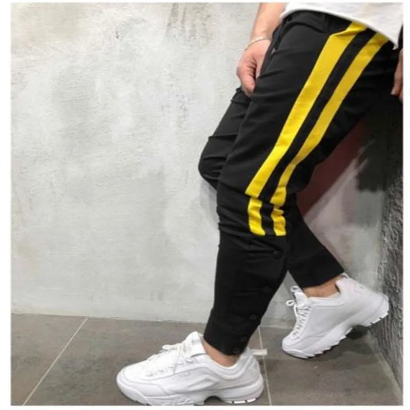 Yellow Для мужчин повседневное тренажерный зал Slim Sports Fit мотобрюки спортивный костюм низ узкие джоггеры пот Drwastring спортивные штаны - Color: Yellow