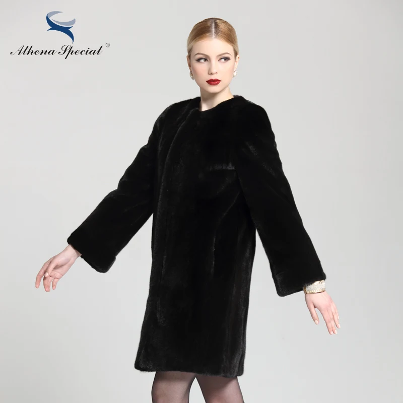 Athena Special Brand Blackglama Ladies Genuine Mink Coat Winter Natural Fur Overcoat Women Loose Fit Real | Женская одежда