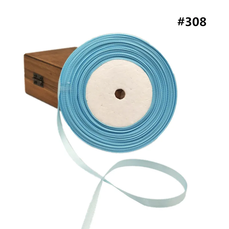 light blue 25 ярдов, шелковая атласная лента, 6 мм, вечерние, для дома, свадьбы, украшения, подарочная упаковка, Рождество, Год, сделай сам, материал 5BB5622 - Цвет: light blue