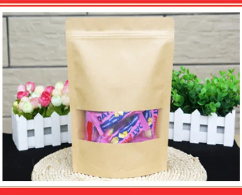20 см * 30 100 шт./лот стоячая молния/молния пакет из крафт-бумаги с окном PE внутри