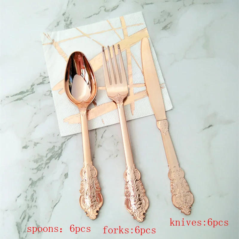 18 шт Роскошная одноразовая посуда из металла пластика золотого и серебряного