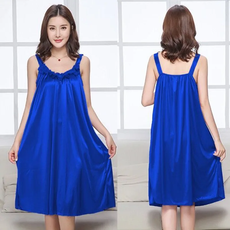 nightdress blue Летняя шелковая ночная рубашка женская пижама Женская атласная ночная рубашка размера плюс Ночная рубашка Дамская домашняя одежда для сна L XL XXL XXXL 4XL - Цвет: nightdress blue