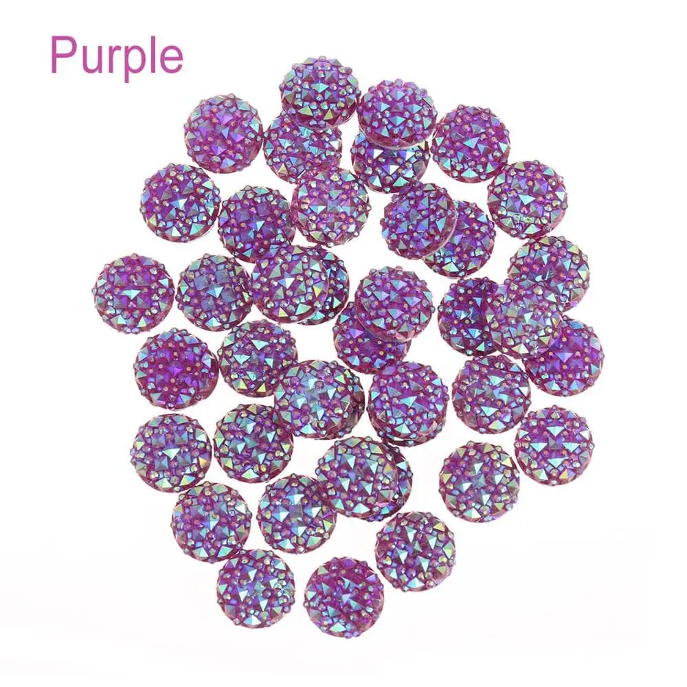 Purple Новинка, размер 40, шт./упак. 12 мм смолы цветочным узором Круглый Flatback Стразы Свадебная кнопки драгоценными камнями аксессуары для рукоделия кнопки - Цвет: Purple